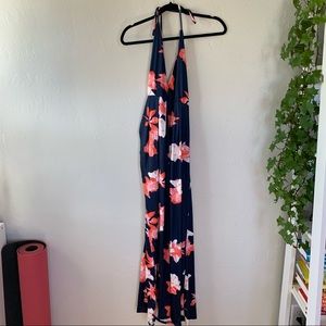 navy and floral maxi dress